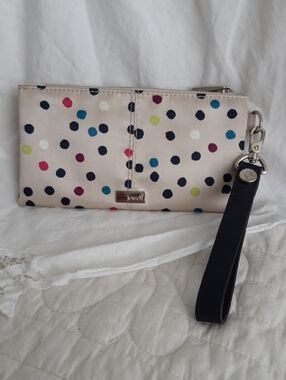 thirty-one Polka Dot Wristlet in Cream with Multicolor Dots